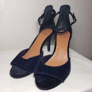 14th Union Black Velvet Faux Suede Open Toe Heels